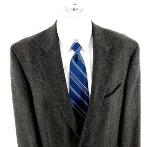 Chaps Ralph Lauren Tweed Wool Alpaca 2‎ Button Sport Coat 44L Black Tan Birdseye